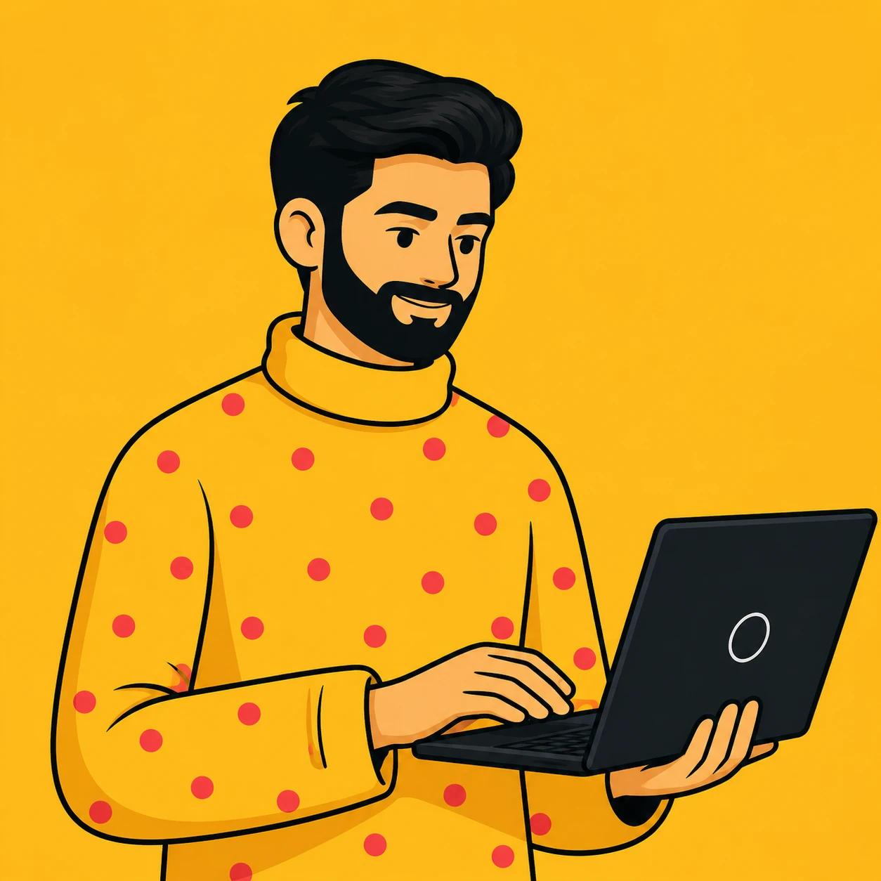 Illustrated developer working on a laptop